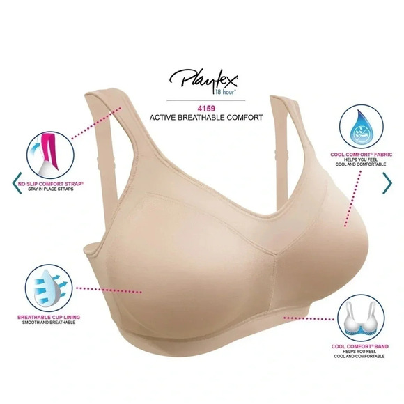 Playtex 18 Hour Bra • WHITE • 4159 • Active Breathable - Picture 5 of 8